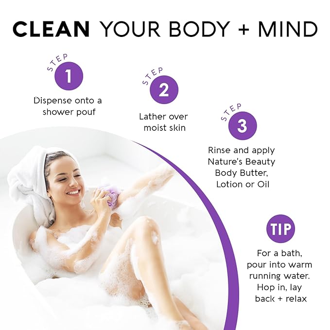 Nature's Beauty Lavender Chamomile Sleep Body Wash for Women Multi-Pack- Gentle Bath + Body Cleanser, Sooth and Calm Combination to Dry Skin Made w/Coconut, Jojoba + Moringa Seed Oils 16floz (2 Pack)