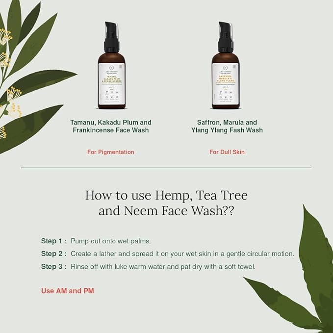 Juicy Chemistry Hemp, Tea Tree & Neem Face Cleanser, Face Wash For Acne & Blackheads, Certified Organic, Vegan, Cruelty Free, Face Wash For Women & Men (100 Milliliters Clear)