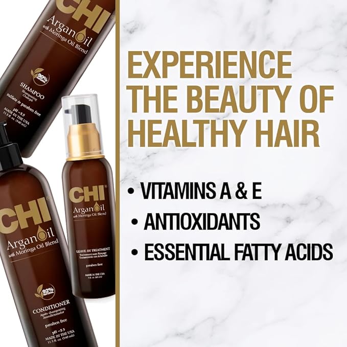 CHI Argan Oil Luxe Trio Kit with Shampoo, Conditioner and Moringa Oil (Set of 3), 11 fl. oz.