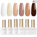 GAOY Nude Brown Gel Polish Set, 6 Neutral White Pink Skin Tones Colors Soak Off UV Light Cure Gel Polish Kit for Salon and Nail Art DIY at Home
