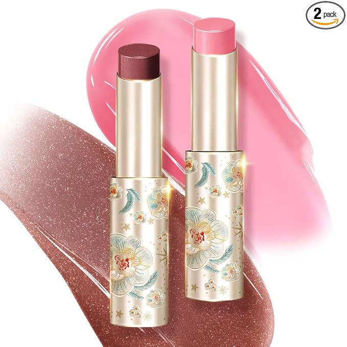 CATKIN Glossy Lip Balm Ultra Hydating Glow Lip Tinted Jelly Plump Melting Balm Shea Butter Repair Soothing For Dry Lips Dewy Finished 0.12 oz 2pcs Set 03