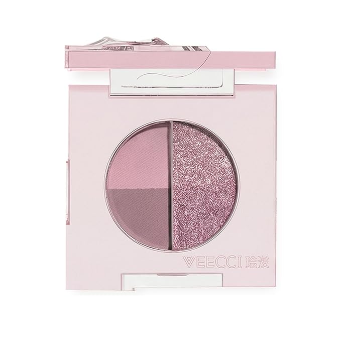 Mini Eyeshadow Palette, Matte & Shimmer Quad for Women, Travel-Friendly, Cream Stick, Smokey Nude, Glitter, Primer Powder Set (Sweet Taro)