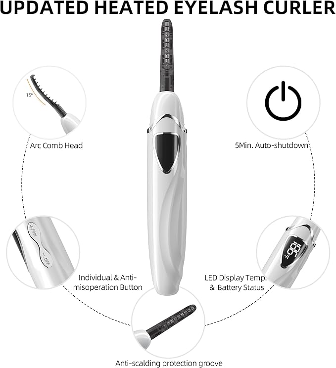 Heated Eyelash Curler, S600 Heated Lash Curler, Accurate Temperature Control Electric Eyelash Curler Heated - Intelligent Power Off, Long Lasting (Vanilla Ice/Silver, S600-148MM)