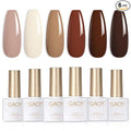 GAOY Nude Brown Fall Gel Nail Polish Set, 6 Colors White Beige Dark Tan Taupe Soak Off UV Light Cure Gel Polish Kit for Salon and Nail Art DIY at Home