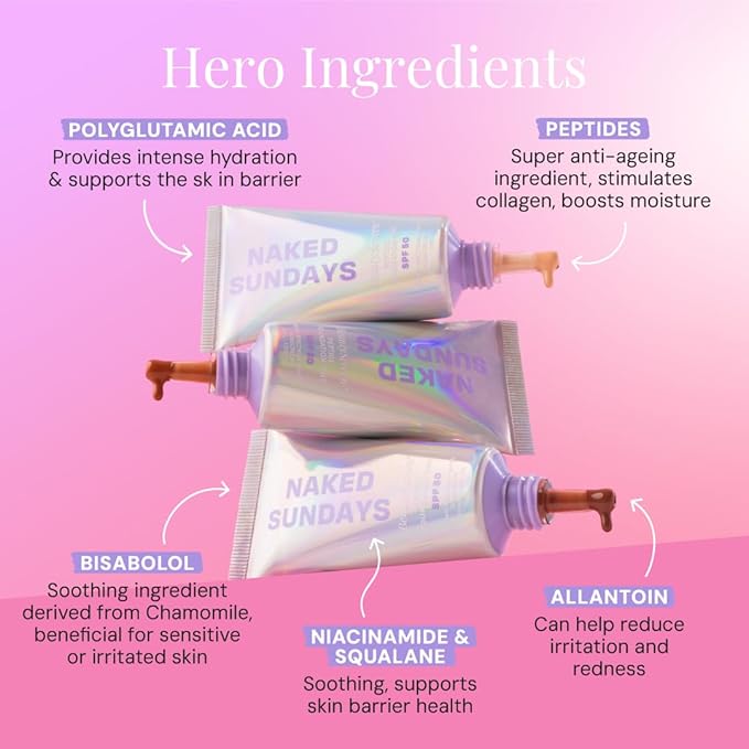 Naked Sundays BeautyScreen Peptide Foundation Tint - SPF 50 Tinted Sunscreen & Skincare Makeup with Zinc Oxide, Niacinamide - Lightweight Natural Coverage, 3.5 Light Medium Cool, 1.01 Oz