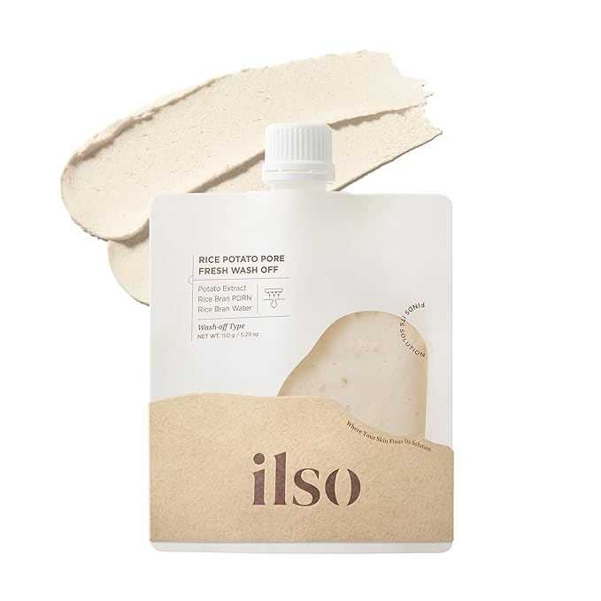 ilso Rice Potato Pore Fresh Wash-Off Face Mask, 5.29 oz, with Rice Bran Water and Potato Extract, Korean skincare, blackheads, sebum