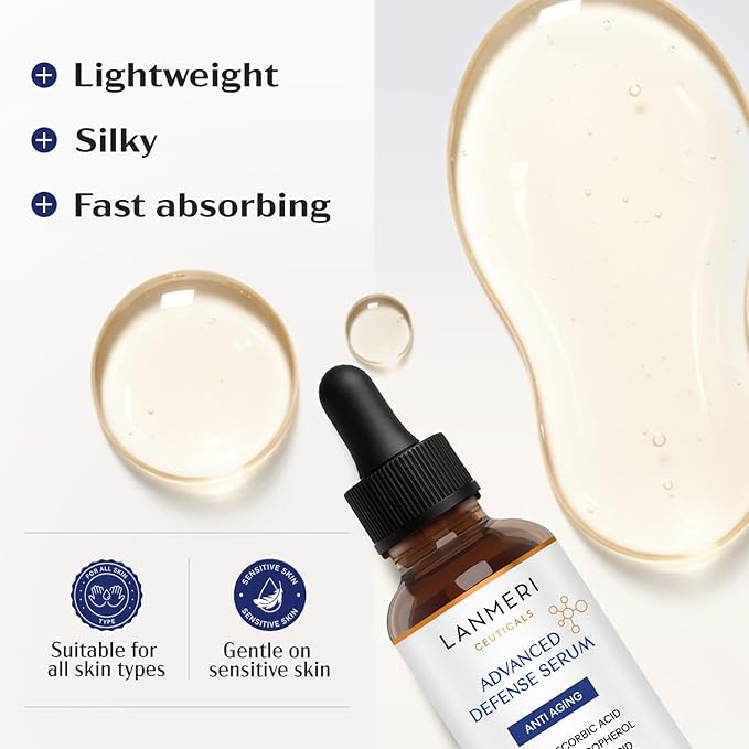 Lanmeri Ceuticals 15% Vitamin C + E + Ferulic Serum: Advanced Antioxidant Defense Formula with 1% Vitamin E & 0.5% Ferulic Acid – High-Stability Vitamin C Serum (1 fl oz)