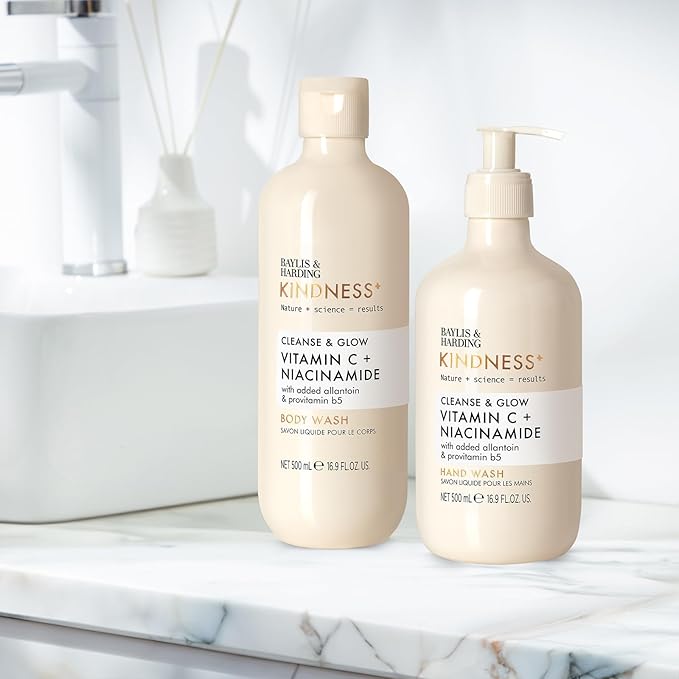 Baylis & Harding Kindness + Vitamin C & Niacinamide, Orange & Mango Fragrance, 16.9 fl. oz Cleanse & Glow Hand Soap (Pack of 3) - Biodegradable Formula - Vegan Friendly