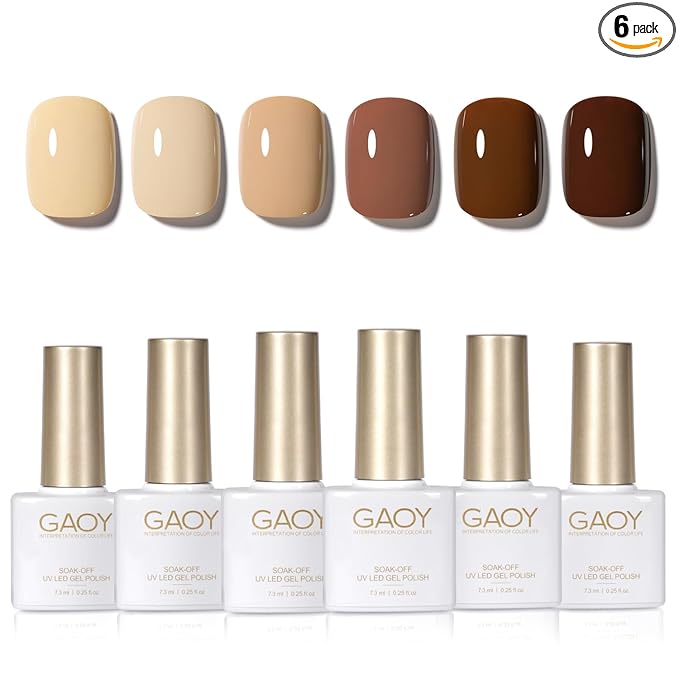 GAOY Nude Brown Gel Nail Polish Set, 6 Colors Beige Chocolate Soak Off UV Light Cure Gel Polish Kit for Salon and Nail Art DIY at Home