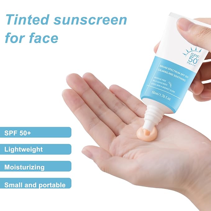 Tinted Sunscreen for Face SPF 50, Universal Protector Solar, Broad Spectrum Moisturize Travel Size Sunscreen, No Sticky Refreshing Lightweight sunscreen, Suitable for All Skin Types (2 PC)