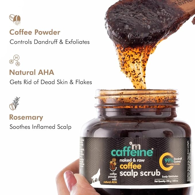 mCaffeine Naked and Raw Coffee Scalp Scrub - Scalp Cleanser Dandruff Removal - Suitable for All Hair Types - Natural Aha - Scalp Exfoliation - 8.82 oz