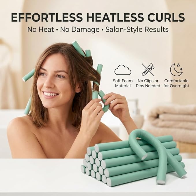 My Beauty Spot Flexi Rods Foam Hair Rollers 1" Diameter Professional Salon Quality 10 Pcs Rubber Hair Rollers for Long, Medium and Short Hair (Blue)