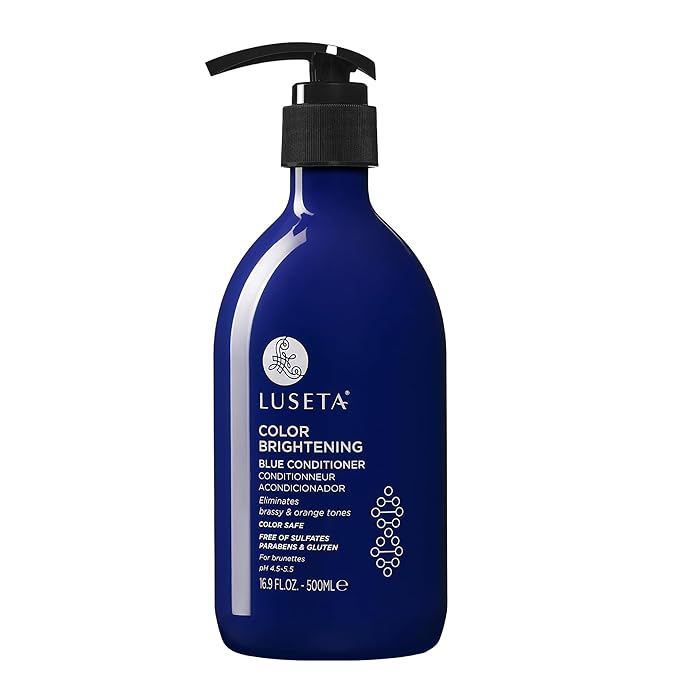 Luseta Blue Conditioner for Brassy and Cool-toned Brunette Color, Color Depositing and Brightening for Treated Hair 16.9oz