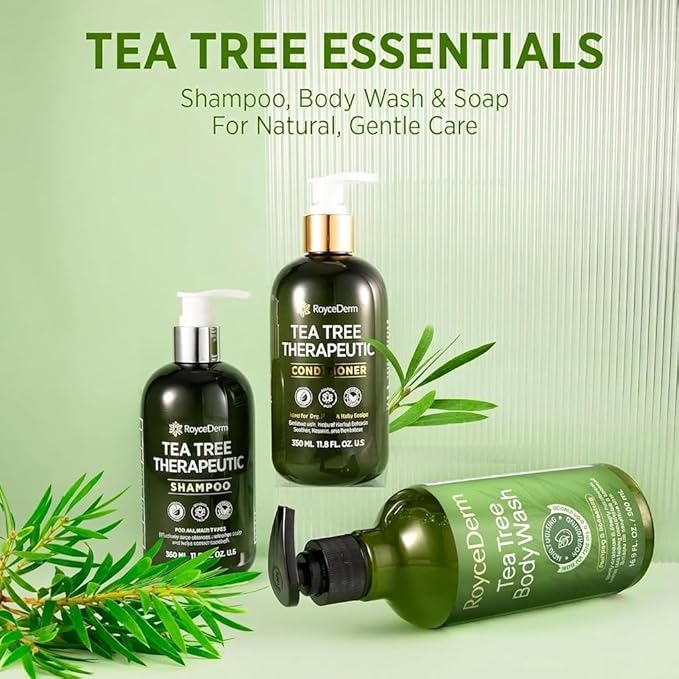 Roycederm Tea Tree Antifungal Shampoo and Conditioner: Complete Scalp Care Solution for Folliculitis, Dry, Itchy, and Flaky Scalp - Infused with Tea Tree Oil, Paraben & Sulfate Free