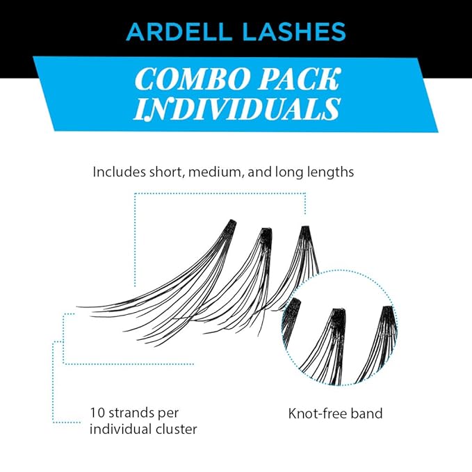 Ardell Individual False Eye Lashes - Combo, Black, Natural Look DIY Lash Clusters, Easy Application for Eyelash Extension Effect, 4 Pack