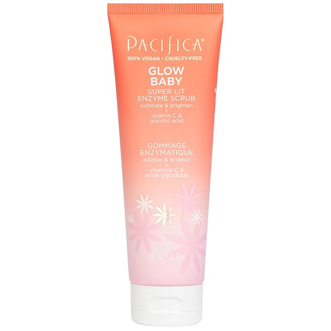 Pacifica Glow Baby Exfoliating Face Scrub, Brightening Enzyme Facial Cleanser w/Vitamin C & Glycolic Acid for Radiant Smooth Skin, Unclogs Pores & Removes Dead Skin, Microbead-Free Vegan (4 fl oz)
