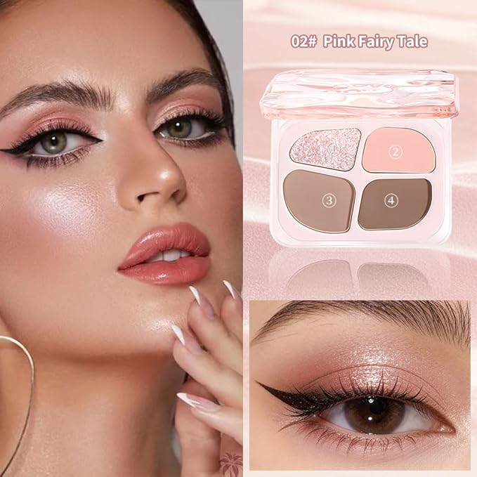 Matte Eyeshadow Palette, 4 Color High Pigment Blendable Eye Shadow Makeup For Older Women, Shimmer Eyeshadow Palette Makeup (02#, Pack of 1)