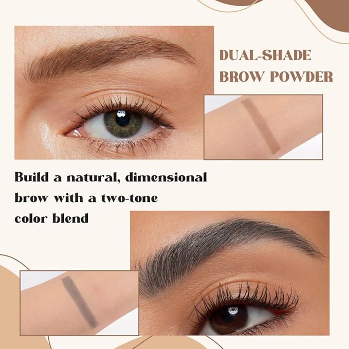 Brow Powder Kit – Long-Lasting Dark Gray Brown Color Brow Filler for Full, Defined Natural Brows, Contour Palette with Double-Ended Brush, sombra para cejas-4# (set12)
