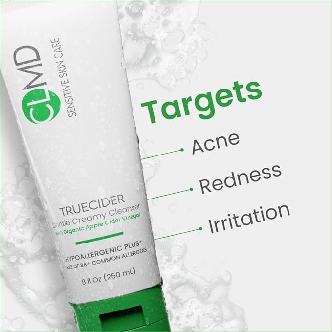 CLMD - TrueCider Gentle Creamy Cleanser – Hydrating Face Wash with Organic Apple Cider Vinegar – Restores Skin Barrier, Reduces Redness & Irritation – Suitable for Sensitive Skin – 8 fl oz