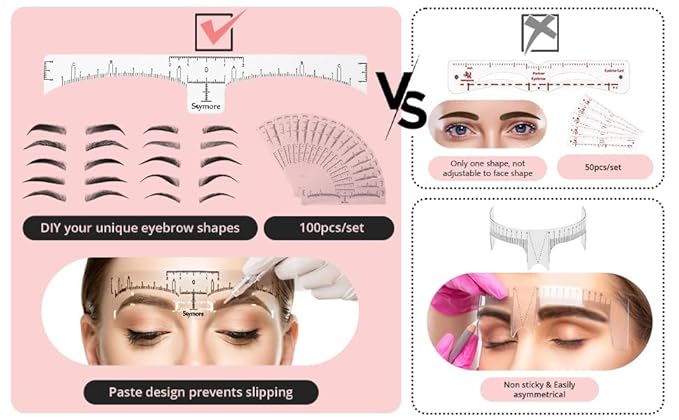 Skymore Eyebrow Ruler, 100Pcs Eyebrow Stencil Microblading Ruler, Disposable Eyebrow Template Eyebrow Ruler Sticker, Eyebrow Shape Kit for Microblading Supplies, 3 Minutes Makeup Tools For Eyebrow