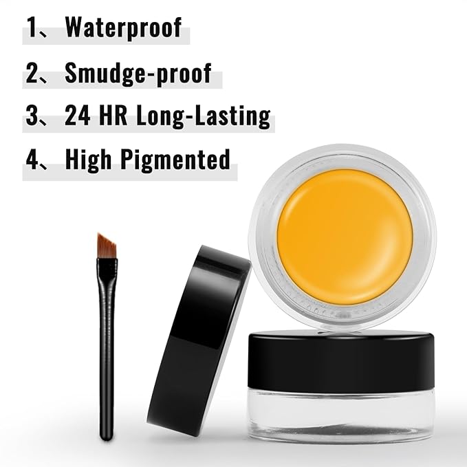 Erinde Yellow Gel Eyeliner, Waterproof Cream Eyeliner Gel Pot, High-Intensity Pigments Long Lasting Smudge Proof Eye Liner Eyebrow Makeup, Waterline Matte Eye Liner with 2PCS Brushes, B01 Yellow