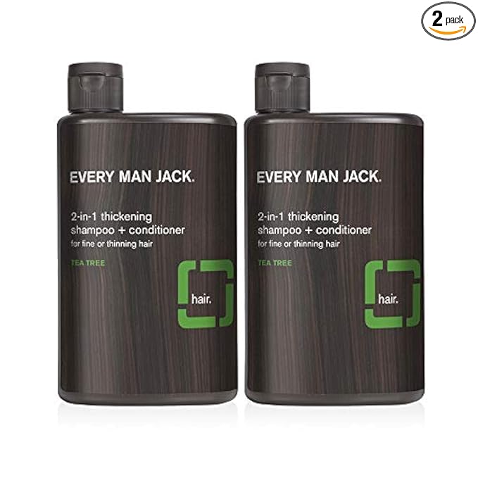 Every Man Jack 2-in-1 Thickening Shampoo + Conditioner - Thicken, Cleanse, and Hydrate Hair with Coconut, Aloe, and Tea Tree Oil - Naturally Derived and No Harsh Chemicals - Twin Pack