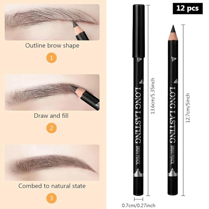 WanTuoluo Eyebrow Pencils for Women, 12Pcs Hard-Core Wooden Eye Brow Eye Liner Pen for Beginner Makeup, Waterproof & Sweat-Proof (12Pcs-Black-Eyebrow Pencils)
