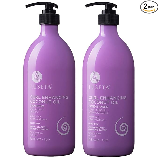 Luseta Curly Hair Shampoo and Conditioner Set - Define Curls and Restore Bounce with Coconut Oil for Waves and Curls, Intensely Moisturizing, Color Safe and Sulfate Free