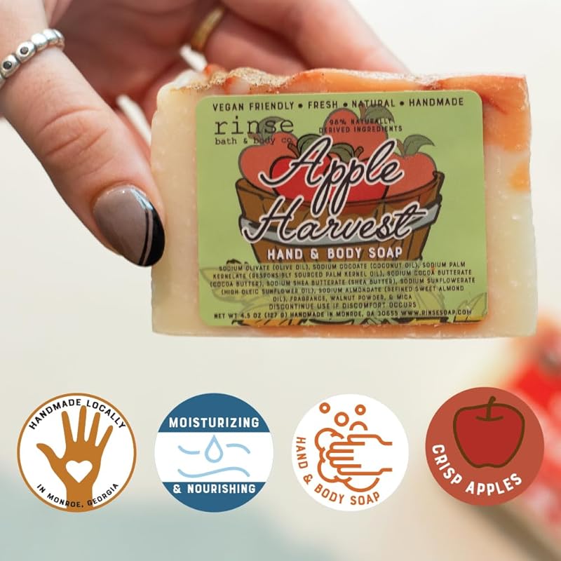 Rinse Bath & Body Apple Harvest Handmade Soap - Shea & Cocoa Butter | Fresh Apple Scent | Essential Oils | Vegan Friendly | 4.25oz
