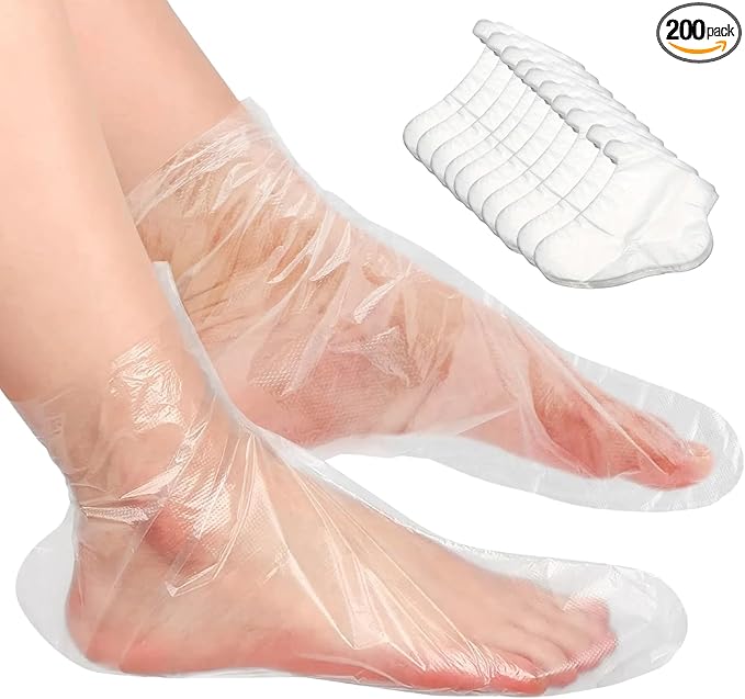 Plastic Disposable Foot Covers, Paraffin Bath Liners for Foot Pedicure Hot Spa Wax Treatment, Larger Thicker Thermal Therapy Feet Covers Bags Plastic Socks Liners (12.2" L x 6.7" W(Pack of 100))