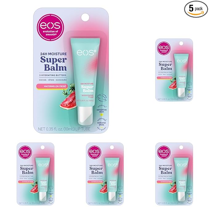 eos 24H Moisture Super Balm- Watermelon Frosé, Lip Mask, Day or Night Lip Treatment, Made for Sensitive Skin, 0.35 fl oz (Pack of 5)