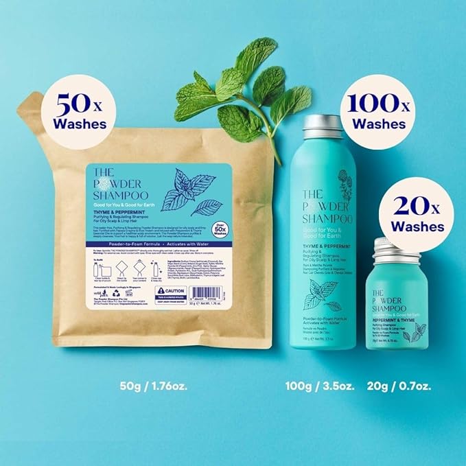 The Powder Shampoo - Powder Shampoo Aluminum Bottle Purifying & Regulating Shampoo (Thyme & Peppermint) - 2.47 oz