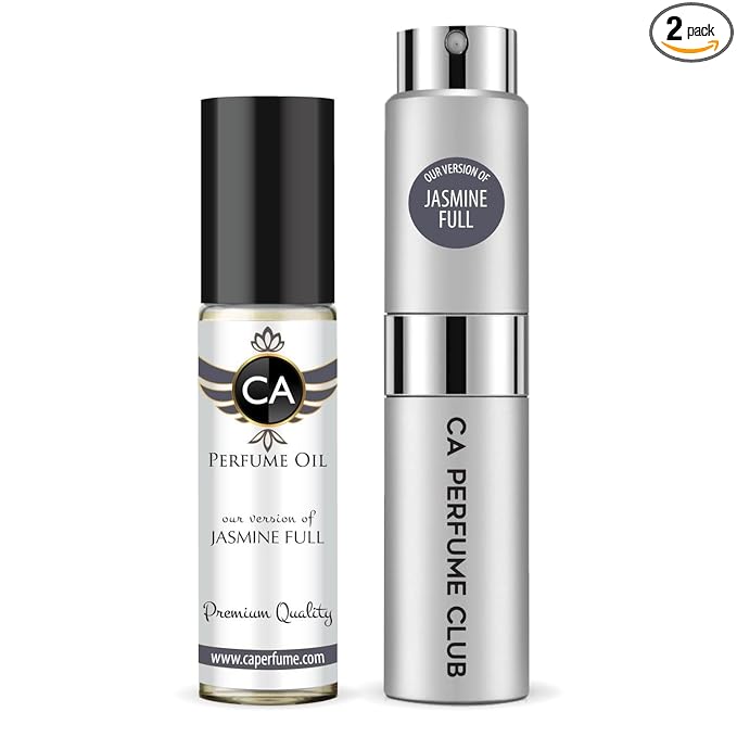 CA Perfume Duo Impression of Jasmine Full For Women And Men Perfume Layering Set Long Lasting Travel Size EDP + Body Oil Roll-On Bottle 0.27 Fl Oz+0.33 Fl Oz