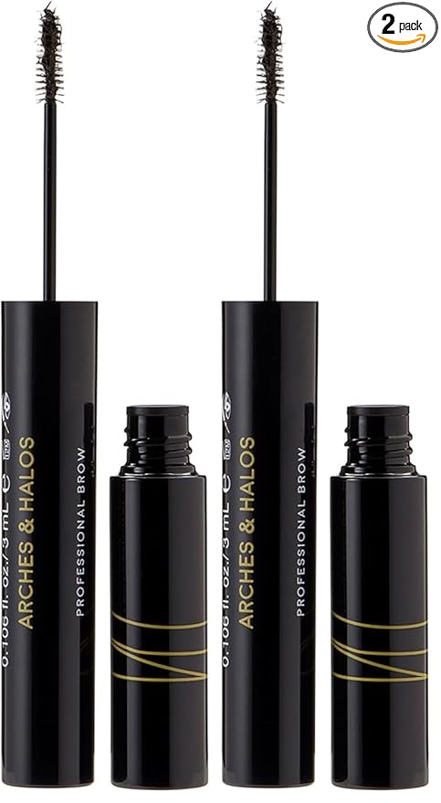 Arches & Halos Microfiber Tinted Brow Mousse - Shape and Define - Get Full, Fluffy, Natural Looking Brows - Vegan and Cruelty Free Makeup - Dark Brown, 0.106 oz (Pack of 2)