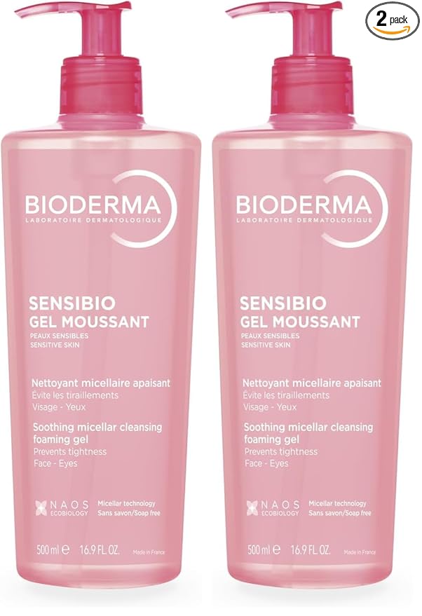 Bioderma Sensibio Foaming Gel Gentle Face Cleanser,Cleansing and Makeup Removing Refreshing Feeling for Sensitive Skin,Unscented,16.9 Fl Oz,(Pack of 2)