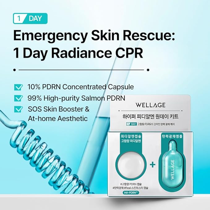 WELLAGE Hyper PDRN One-day Kit 7ea, Hydrating Peptide for Face, Korean Skin care, PDRN, Niacinamide, Hyalruonic acid, Pore minimizing