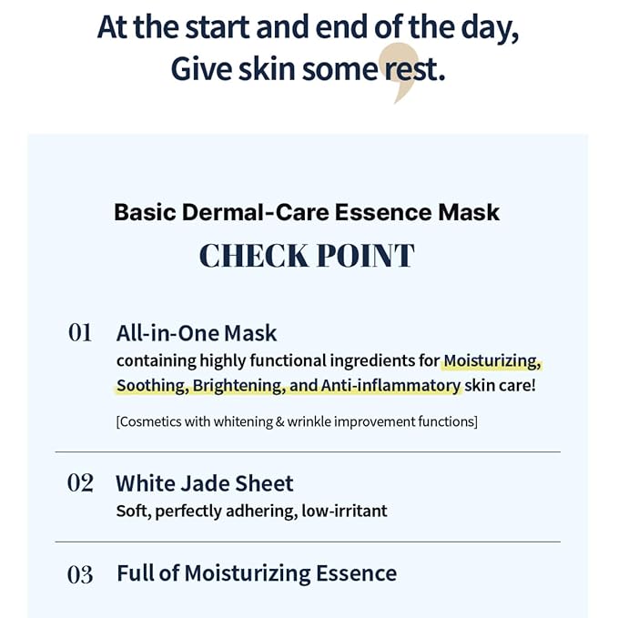 DERM·ALL MATRIX Basic Dermal-Care Essence Mask 25g x 10 sheets. Perfect adherence All-in-One Mask. Moisturizing. Soothing. Full of Moisturizing Essence. Give skin some rest.