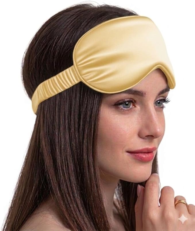 [3 Pack] QSYW Sleep Masks, Satin Eye Mask for Sleeping - Silky Eye Masks Bulk with Storage Bag & Elastic Strap, Golden