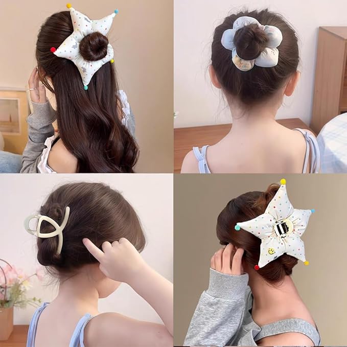 Ouliget Large Fabric Flower Claw Clip,Cute Oversized Hair Clip for Girls Women,Creative Hair Ties Ponytail Decorative Headwear for Christmas Party Decoration (Polka Dot Star)