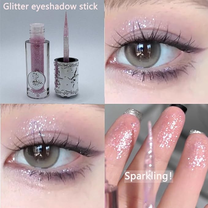 liquid glitter eyeshadow，Eye glitter korean，korean eyeshadow，Eyeliner makeup, Loose Shimmer Glue, Highlight, Lightweight Waterproof, Quick drying(#01pink purple)