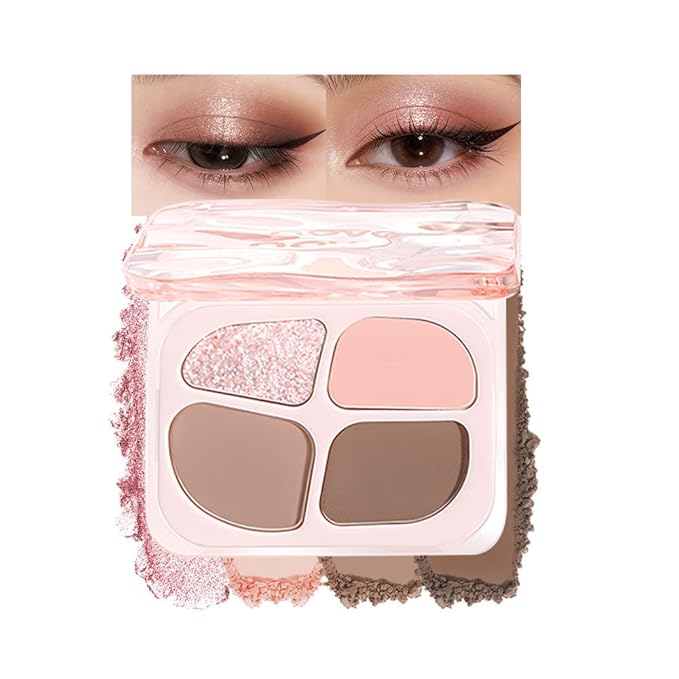 Matte Eyeshadow Palette, 4 Color High Pigment Blendable Eye Shadow Makeup For Older Women, Shimmer Eyeshadow Palette Makeup (02#, Pack of 1)