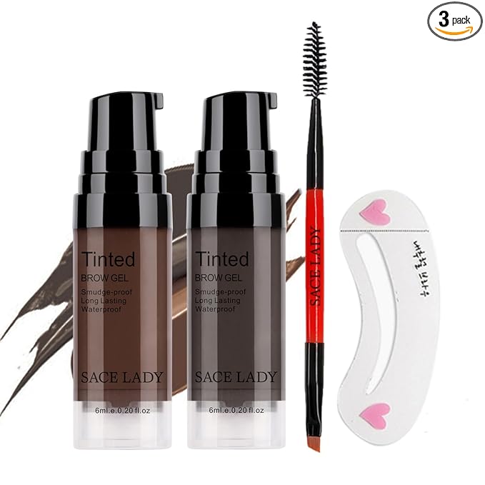 2 Colors Long Lasting Eyebrow Gel Set with Eyebrow Brushes for Waterproof Eyebrow Make Up, Eyebrow Tint Corrector Kit, Intense Brow Color Wax Cream, 2 * 6ml/0.20Fl Oz