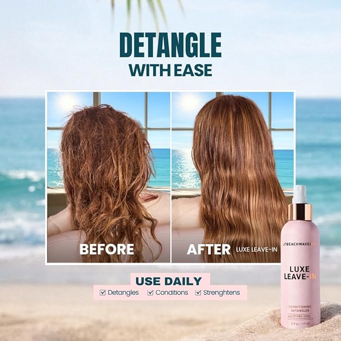 The Beachwaver Co. Luxe Leave-In Conditioning Detangler - Full Size (6 Fl Oz) | Leave-In Treatment to Hydrate, Smooth, & Strengthen w/HiX Vegan Bond Multipliers | Bali Beach Night Fragrance