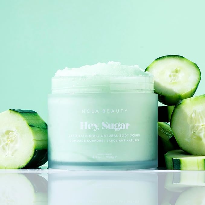 NCLA Beauty Hey Sugar All Natural Body Scrub - Moisturizing, Exfoliating Sugar Scrub - Shea, Cocoa, and Mango Butters - Cucumber - 8.8 oz