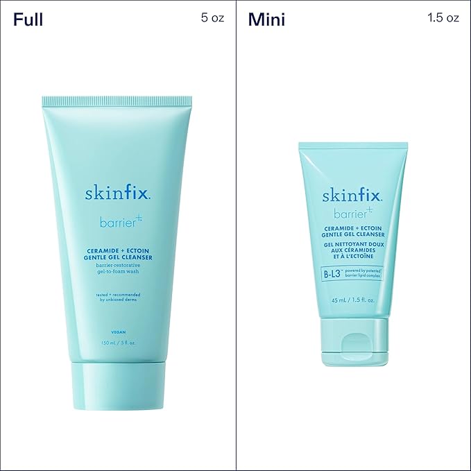 Skinfix Ceramide + Ectoin Gentle Gel Cleanser Mini - 1.5 oz - Removes Makeup & SPF - Cleanses & Hydrates Skin - Vegan, Cruelty Free