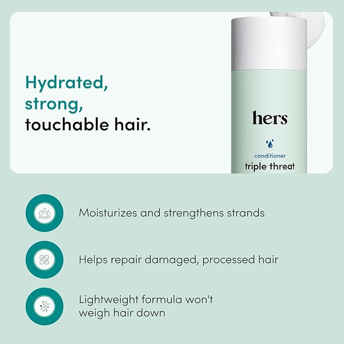 hers Triple Threat Conditioner - Amino Acid, Argan Oil, & Coconut Oil Formula - Moisturizing Conditioner for All Hair Types - Color-Safe & Sulfate-Free - Napa Rose Scent - 6.4 Fl Oz, 2 Pack