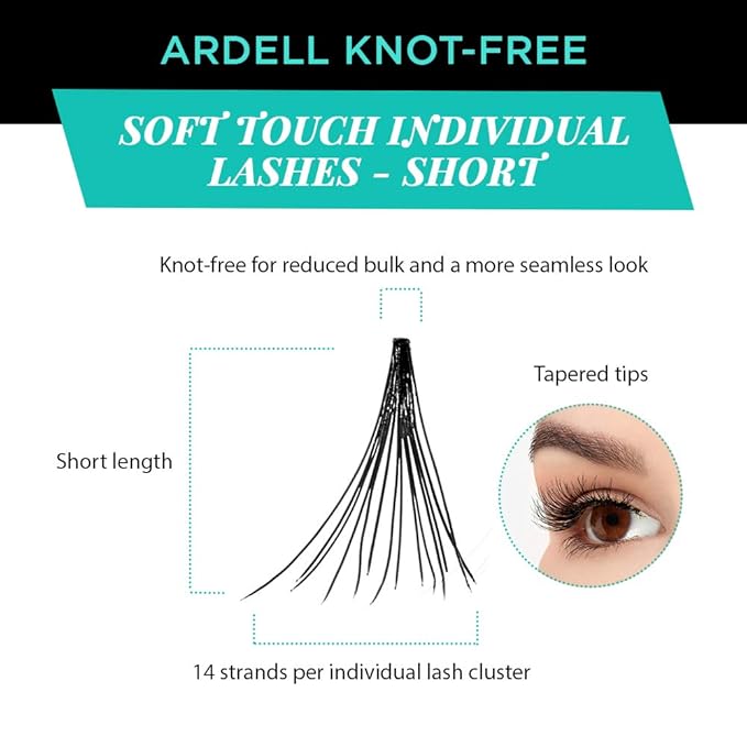 Ardell Individual Lashes Soft Touch - Short Black, DIY Eyelash Extensions, Knot-Free Lash Clusters, Reusable False Eyelashes, 4 Pack