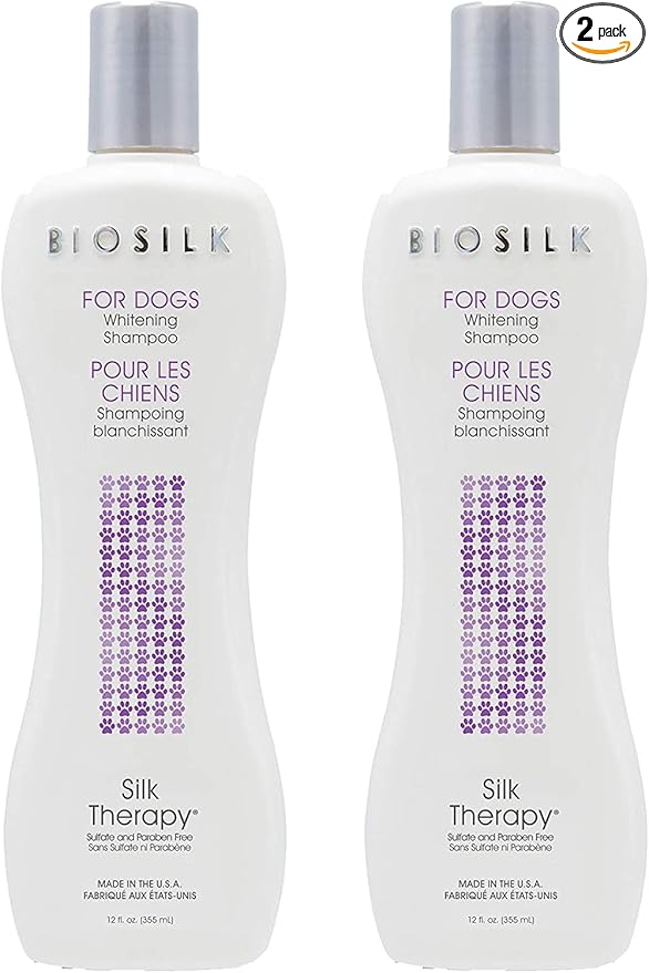 BioSilk Silk Therapy Whitening Dog Shampoo, Brightening Pet Shampoo with Silk Protein for White and Light Colored Coats, Enhances Shine and Softness, pH Balanced Dog Wash, 12 Fl Oz - 2 Pack