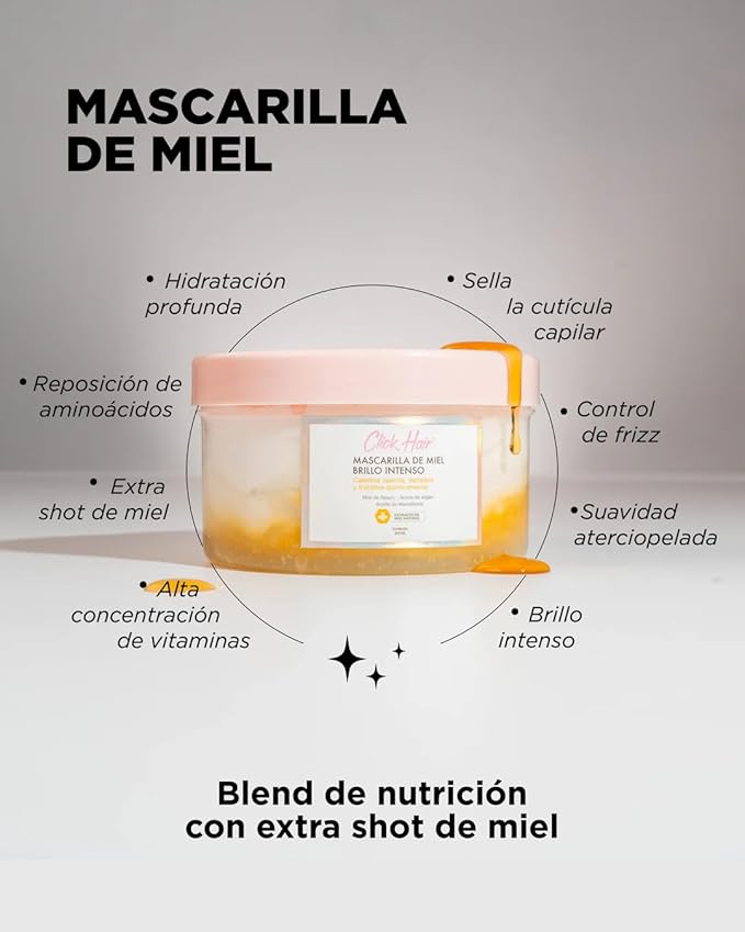 Click Hair Honey Mask Intense Shine | Mascarilla De Miel Brillo Intenso Extracto De Miel Colombia (10.1oz - 300ml)