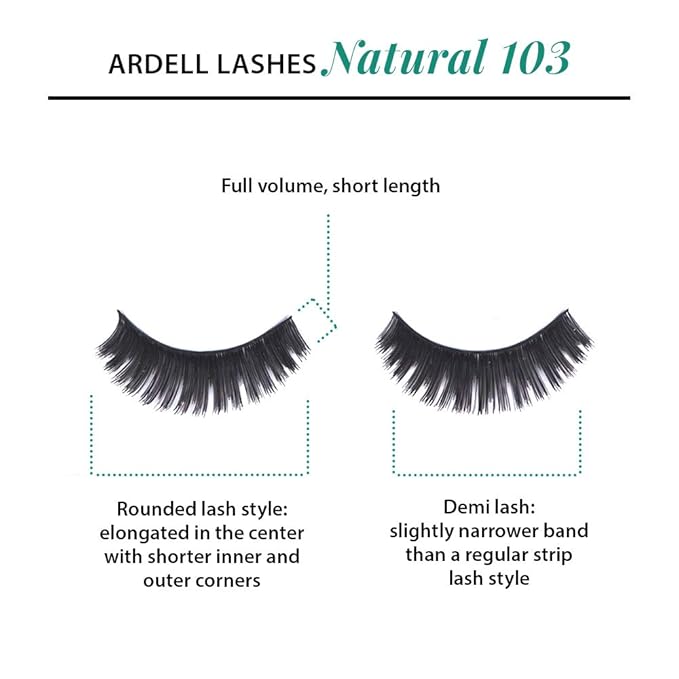Ardell Natural False Eyelashes, 103 - Black, Soft & Lightweight, Comfortable Strip Lashes, 4 Pack